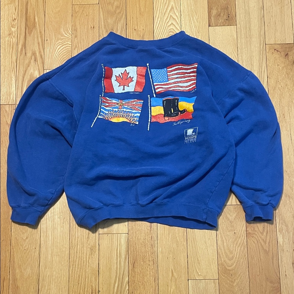 Express Blue Flag Graphic Crewneck Sweater